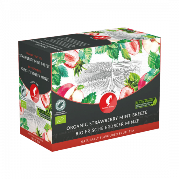 Julius Meinl BIO Erdbeere-Minze Big Bag (1 Beutel für ca. 1 lt. Wasser), Früchtetee, 20 Teebeutel im Kuvert pro Packung